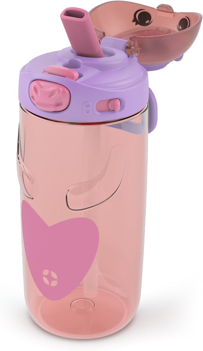 Ello Ellies 16oz Plastic Kids Water Bottle with Straw and Built-in Carrying Handle and Leak-Proof Locking Lid for School backpack, Lunchbox and Outdoor Sports