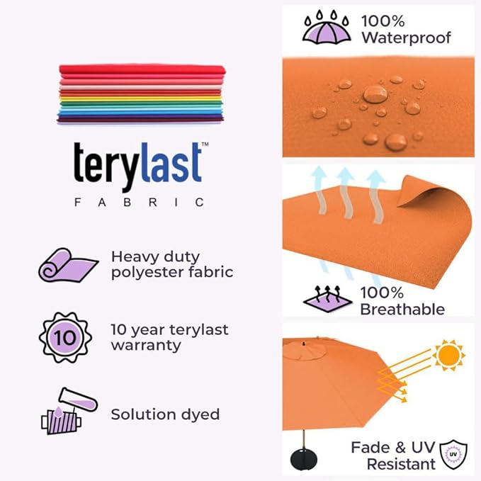 Midtown Umbrellas Push and Pop 9 Feet Outdoor Umbrella, Bright Orange Polyester Fabric - Fiberglass Ribs Deck Patio Umbrella, Backyard Umbrella, Garden Umbrella & Pool Umbrella - Black Pole