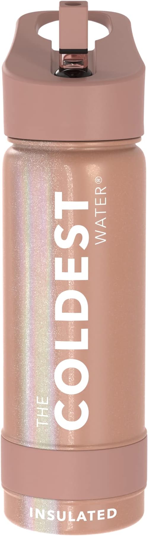 Coldest Sports Water Bottle - Straw Lid Bottle with Handle Leak Proof, Vacuum Insulated Stainless Steel, Double Walled, Thermo Mug, Metal | Rose Gold 18 oz