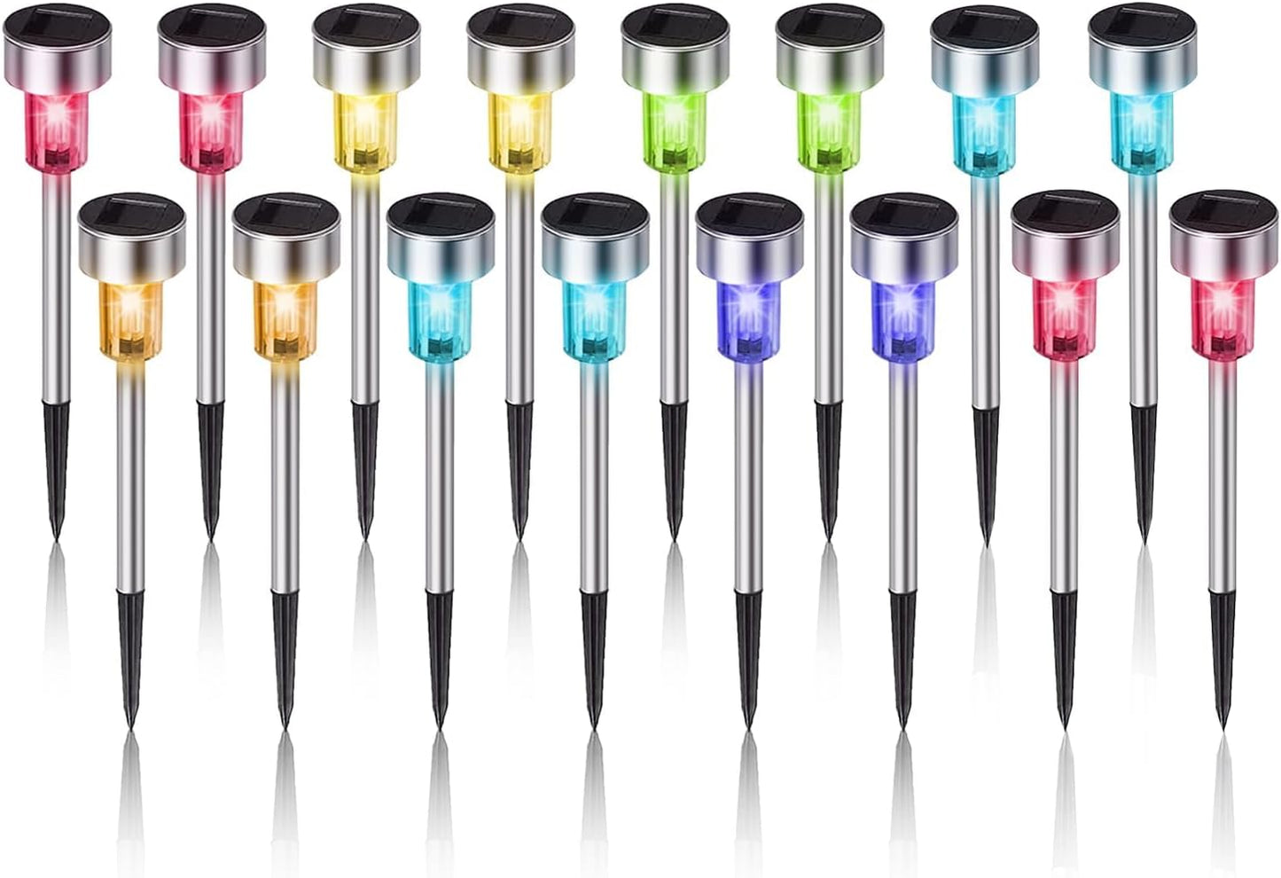 Solar Lights Outdoor Waterproof, Stainless Steel LED Landscape Lighting, Solar Garden Lights Solar Powered, Outdoor Solar Lights for Yard, Pathway, Walkway, Patio , Lawn - 16 Pack ( Multicolor )