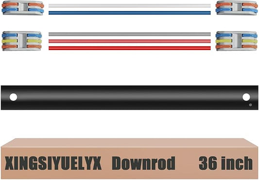36" Ceiling Fan Downrod, 【1 Outside Diameter】 Black Extended Downrod, including 4 Wire Connectors and 5 Extension Wires (No Threads)