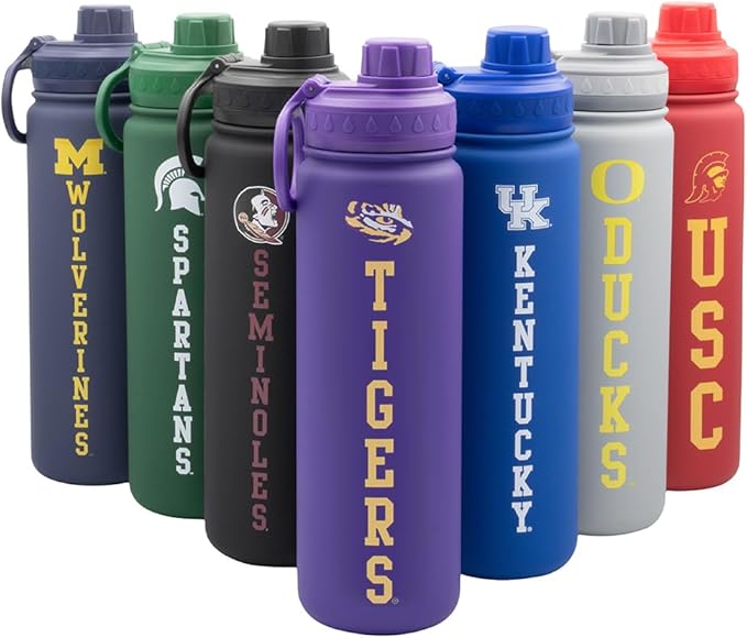 LSU Tigers Water Bottle - Purple Double Walled Stainless Steel 24 oz Keeps Drinks Cold or Hot