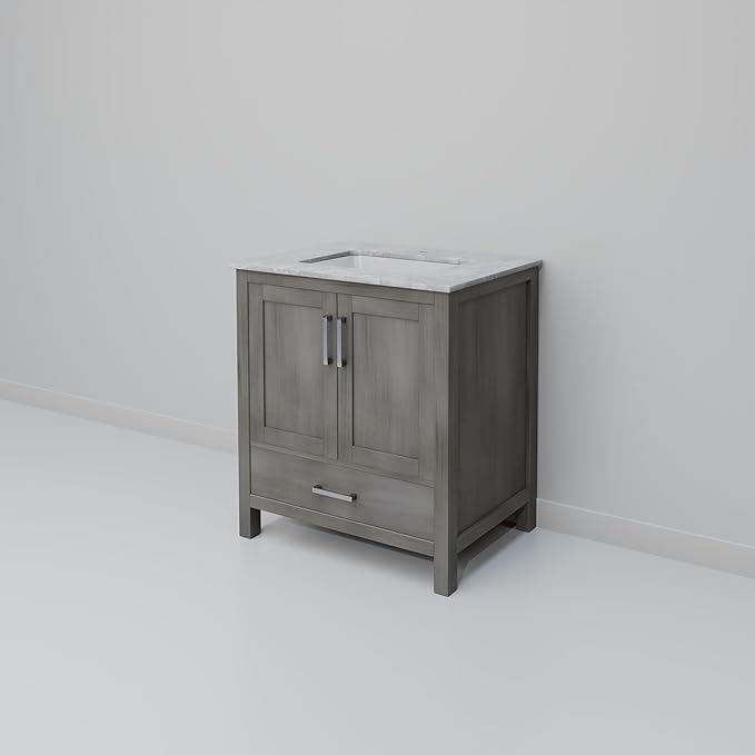 Big Sur 30 in. W x 22 in. D Distressed Grey Bath Vanity and Carrara Marble Top
