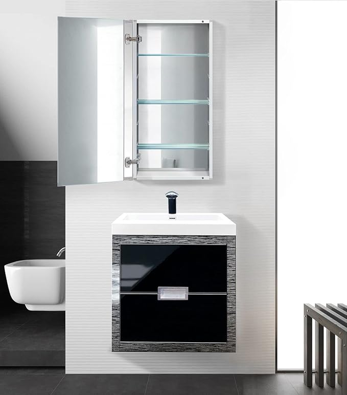 Krugg Medicine Cabinet | Recess or Surface Mount | Blum Hinge 170 Degree Soft Close|(18"x36")