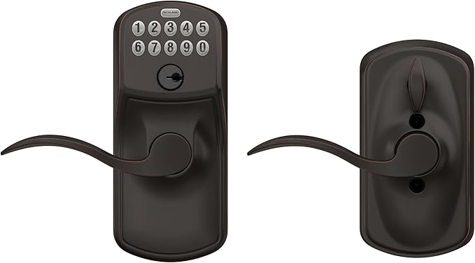 SCHLAGE FE595 PLY 716 Acc Plymouth Keypad Entry with Flex-Lock and Accent Style Levers, Aged Bronze,12 Inch