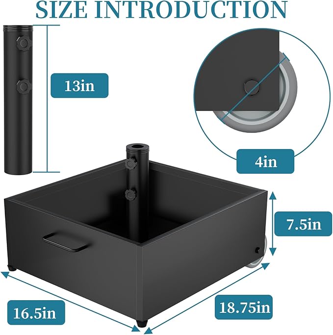 Heavy-Duty Umbrella Base with Wheels,150lb Capacity Fillable Planter Umbrella Stand, Rust-proof Steel Umbrella Holder with Handle & Anti-Collapse Pads, for Outdoor, Patio, Garden, Deck, Poolside, Lawn