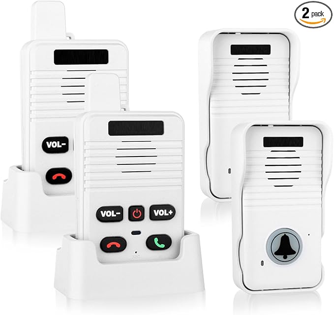 Wireless Doorbell System & Full Duplex Intercom Doorbell Wireless Hands-Free Waterproof Wireless Doorbells for Home Classroom, 1000ft Range, 8 Volume Levels, 4 Chimes, Easy Install(2 Packs, White)