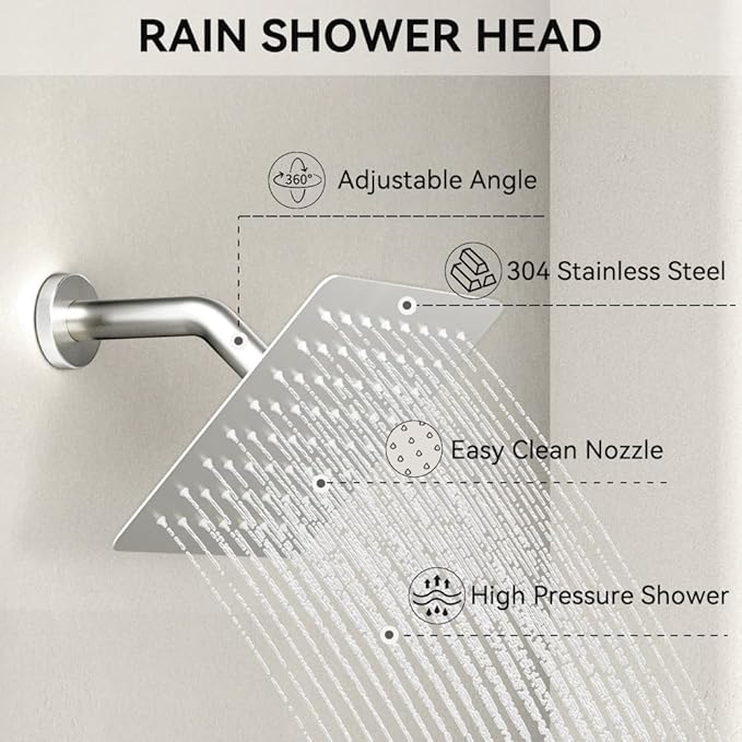 Shower Faucets Sets Shower System Brushed Nickel, STARBATH 12" Ceiling Mount Rain Showerhead and 8" Wall Mounted Rainfall Shower for Couples, On Off Button Valve Dual Head Shower Systems Complete