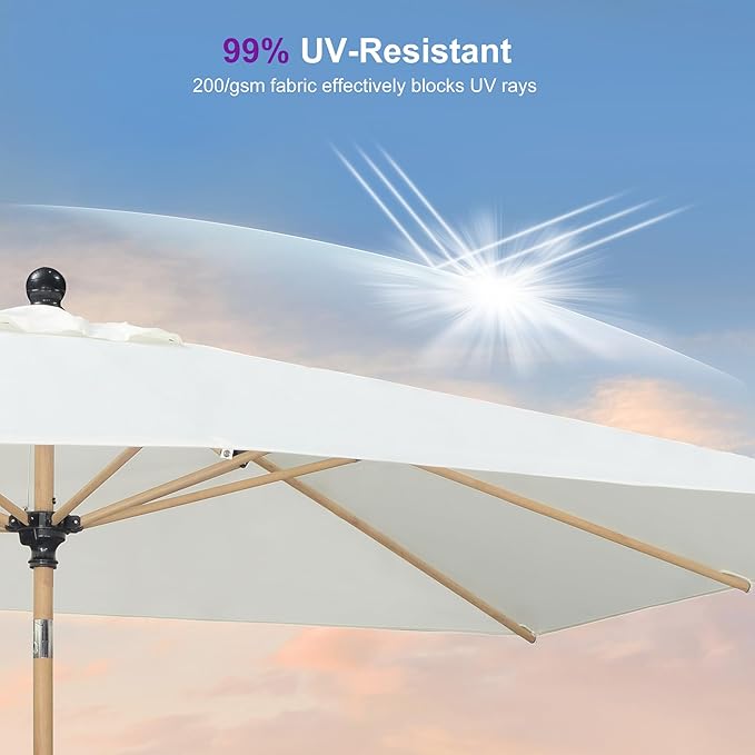 PURPLE LEAF 6.5' x 10' Patio Umbrella Outdoor Table Umbrella Aluminum Market Umbrella with Push Button Tilt & 8 Sturdy Ribs and Crank Rectangular Sun Umbrella for Pool Backyard Beach, Cream