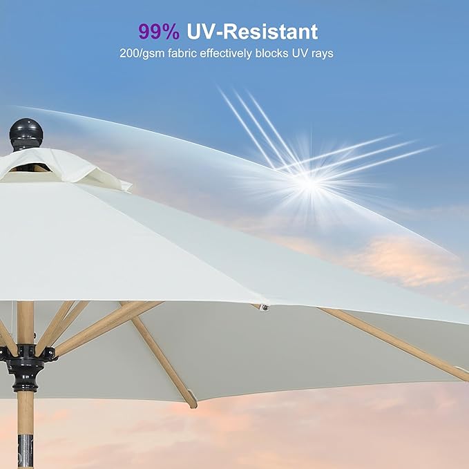 PURPLE LEAF 9 Feet Patio Umbrella Outdoor Table Umbrella Aluminum Round Market Umbrella with Push Button Tilt & 8 Sturdy Ribs and Crank Commercial Sun Umbrella for Garden Patio Balcony, Cream