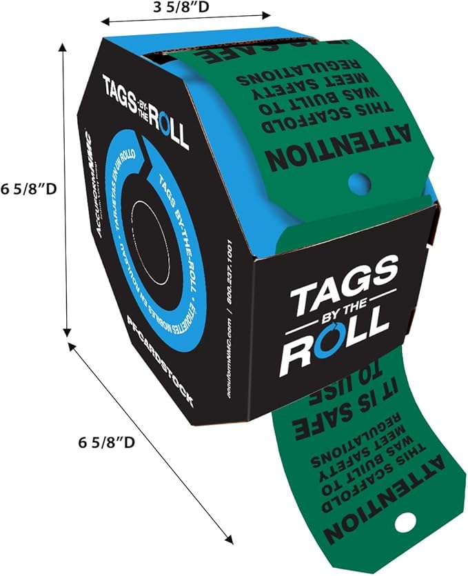 250 Scaffolding Tags by-The-Roll, Attention - Scaffold is Safe to Use, US Made OSHA Compliant Scaffold Tags, Waterproof PF-Cardstock, Resists Tears, 6.25"x3", TAR731