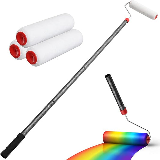 Paint Roller Brush Kit, 8 FT Paint Roller Extension Poles Multi-Function Paint Roller Kit with Brush Stainless Steel Poles Splicing Rod House Mural Brush for Walls and Ceiling