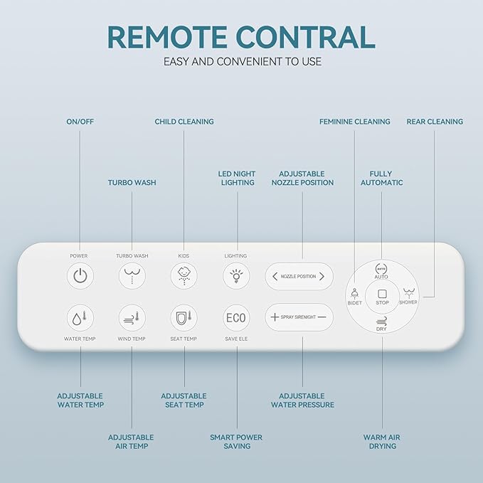 YOURLITE Bidet Toilet Seat, Elongated Toilet Seat Warm Water, Heated Seat Bidet with Remote Control,Self-cleaning Nozzle Temperature Adjustable LED Light, Need Electricity, White