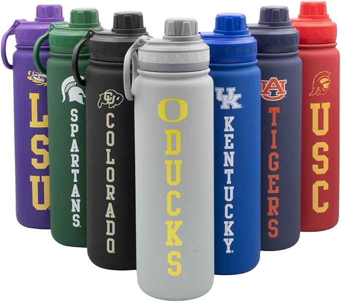 Oregon Ducks Water Bottle - Gray Double Walled Stainless Steel 24 oz Keeps Drinks Cold or Hot
