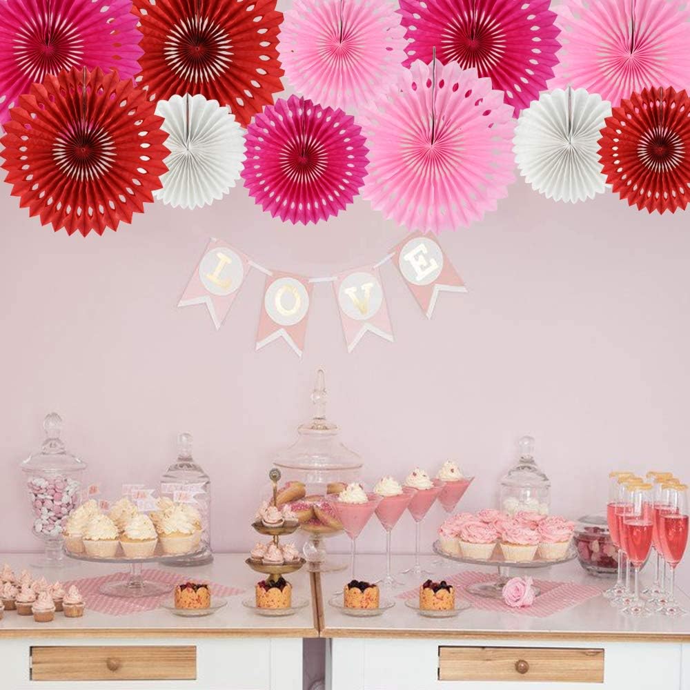 BEISHIDA Red Pink Rose Red Hanging Tissue Honeycomb Round Paper Fans Decor Kit for Birthday Girl Kid Shower Bachelorette Wedding Christmas Backdrops Anniversary Party Supplies（11 Packs）