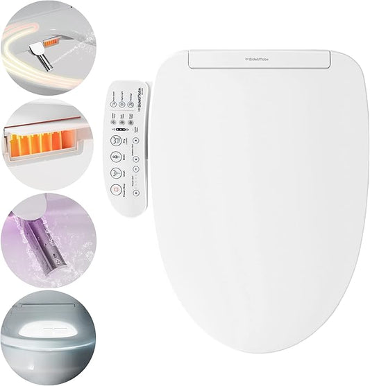 BidetMate 3000 Series Electric Heated Bidet Smart Toilet Seat with Unlimited Heated Water, Side Control Panel, and Adjustable Warm Air Dryer - Self-Cleaning - Fits Elongated Toilets