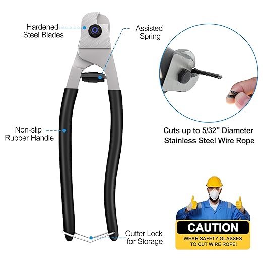 250 Ft Black Wire Rope with Cutter, 1/8" T316 Stainless Steel Aircraft Cable for Deck Railing, 7x7 Strands Marine Grade Cable for Indoor Outdoor Stair Railing Fencing, Cable Railing Kit, RG10