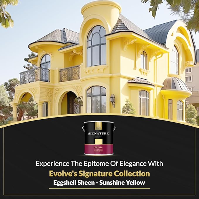 EVOLVE Signature Paint & Primer: Luxury Paint & Primer for Indoor & Outdoor Surfaces, Minimal Odor, Eggshell Sheen (Sunshine Yellow, 1 Gallon)