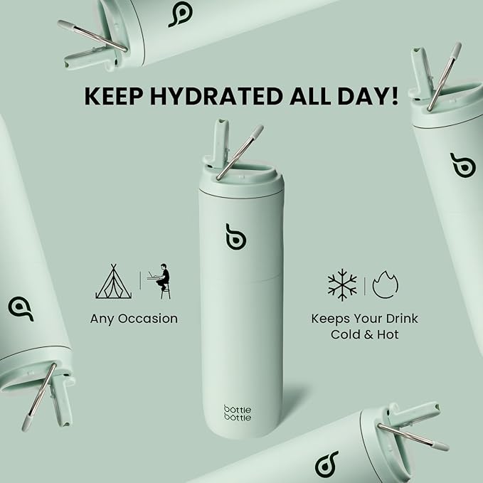 BOTTLE BOTTLE Insulated Water Bottle 24oz with Straw Lid and Handle for Sports Travel Gym Stainless Steel Water Bottles Double-Wall Vacuum Metal Thermos Bottles Leak Proof BPA-Free