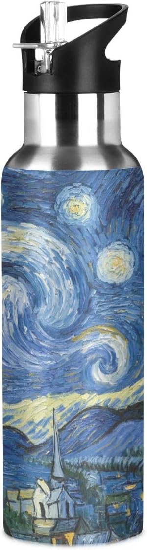 Blueangle Van Gogh The Starry Night Art Water Bottle, 22 oz, Leak-Proof, BPA Free Stainless Steel Water Bottles for Sports Gym Fitness Work