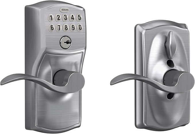 SCHLAGE FE595 CAM 626 ACC Camelot Keypad Entry with Flex-Lock and Accent Levers, Brushed Chrome