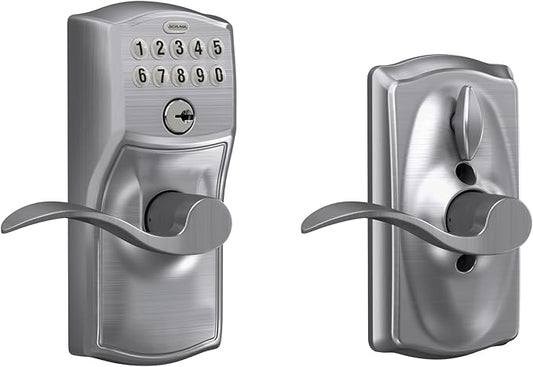 SCHLAGE FE595 CAM 626 ACC Camelot Keypad Entry with Flex-Lock and Accent Levers, Brushed Chrome