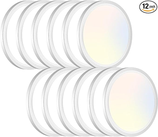 12PACK LED Flush Mount Ceiling Light Fixture, 3000K-4000K-6500K & 100W Equivalent Modern Kitchen Recessed Ceiling Lamp 15W 1500Lm 7.5 Inch Closet Round Surface for Bathroom Laundry Bedroom Hallway