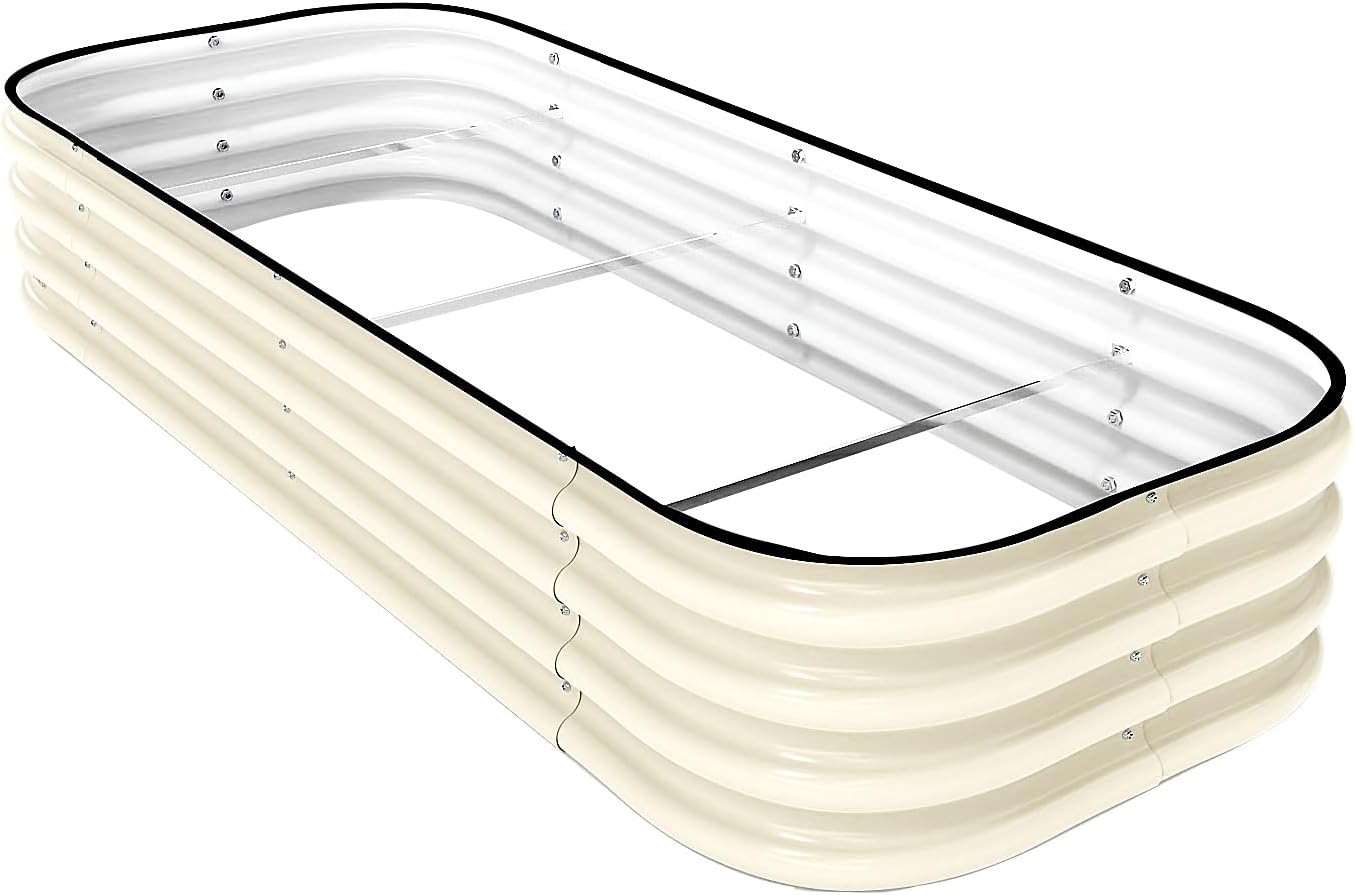 DaisyVibe Raised Garden Bed Kit, Planter Raised Garden Boxes Outdoor, Oval Large Metal Raised Garden Beds for Vegetables Flowers (White, 5ftx2ftx1ft)