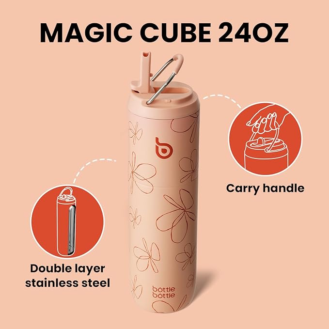 BOTTLE BOTTLE Insulated Water Bottle 24oz with Straw Lid and Handle for Sports Travel Gym Stainless Steel Water Bottles Double-Wall Vacuum Metal Thermos Bottles Leak Proof BPA-Free