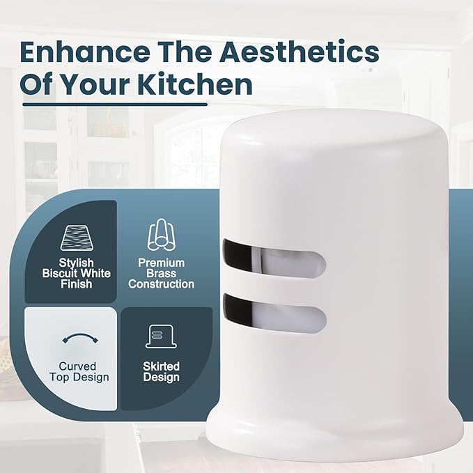 Dishwasher Air Gap Cover, Dishwasher Air Gap Cap for Kitchen Sink, Solid Brass Dishwasher Overflow Vent Cap Replacement Kit, Biscuit White