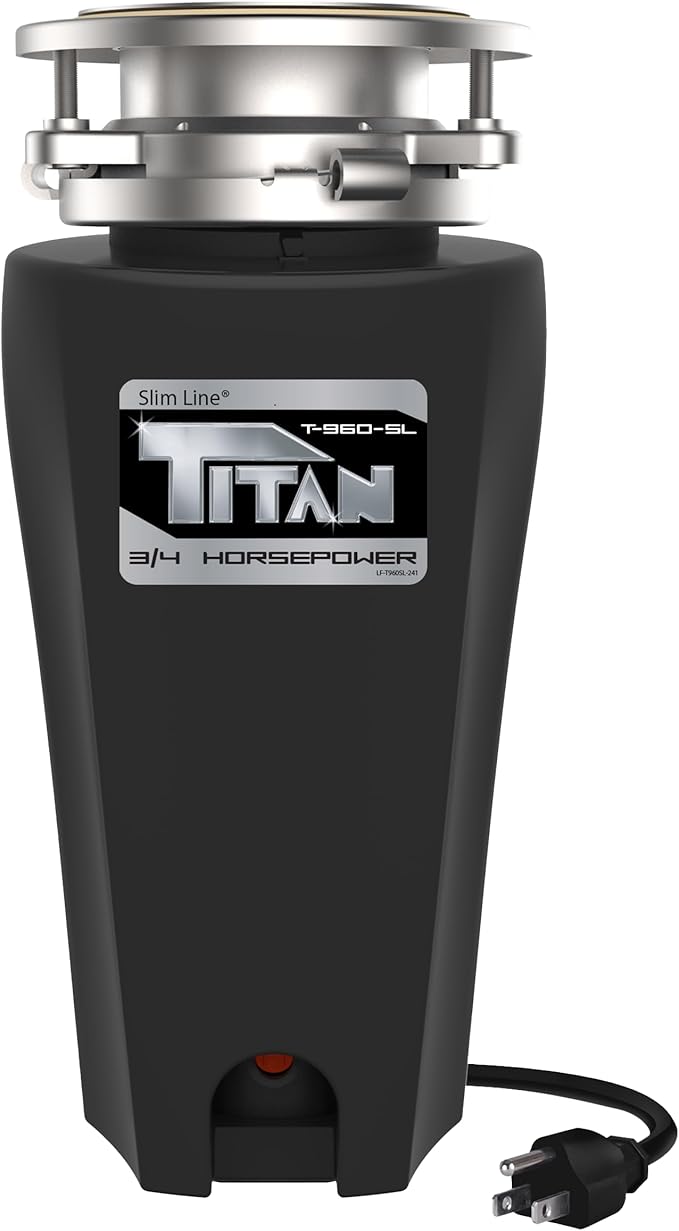 TITAN 10-US-TN-960-SL-3B Torque Garbage Disposal System with Stainless Steel Impellers & Griding Components, Black (3/4 HP | Slime Line)