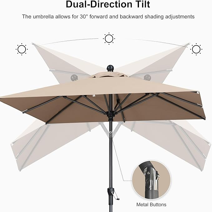 PURPLE LEAF 6' x 6' Square Patio Umbrella Outdoor Table Umbrella Aluminum Frame Market Umbrella Sun Umbrella with 8 Sturdy Ribs Tilt for Garden Deck Lawn Pool Taupe