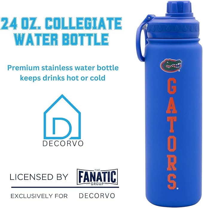 University of Florida Water Bottle - Blue Double Walled Stainless Steel 24 oz Keeps Drinks Cold or Hot