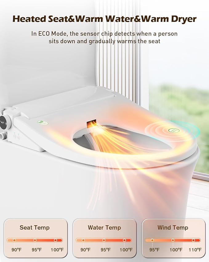 iliD Smart Max Bidet Toilet Seat, Electric Elongated Ecoseat with Four Cleaning Modes, Auto Open/Close, Wider Seat, Ultra Slim, Female Wash and Rear Wash