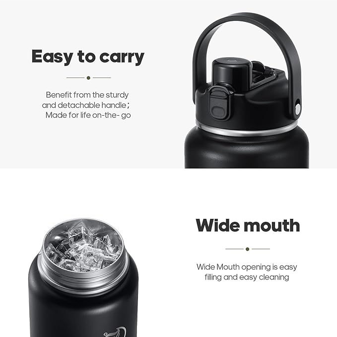 Half Gallon Insulated Water Bottle with 2-in-1 Lid (Chug Lid/Straw Lid), 40/64oz Double Walled Vacuum Stainless Steel Water Bottles, Water Jug with Straw