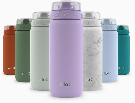 Ello Cooper 18oz Kids Stainless Steel Water Bottle with Straw and Carry Handle, Double Walled and Vacuum Insulated Metal, Leak Proof Locking Lid with Soft Silicone Spout, Reusable, BPA Free, Lilac