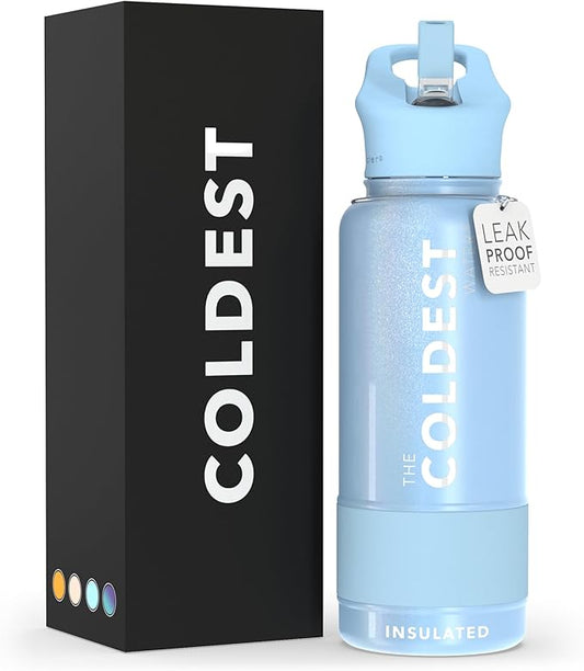 Coldest Sports Water Bottle with Straw Lid Vacuum Insulated Stainless Steel Metal Thermos Bottles Reusable Leak Proof Flask for Sports Gym (32 oz, Neptune Blue)