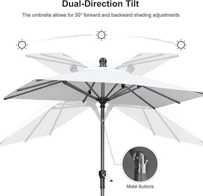 PURPLE LEAF 6.5' x 6.5' Square Patio Umbrella Outdoor Table Umbrella Aluminum Frame Market Umbrella Sun Umbrella with 8 Sturdy Ribs Tilt for Garden Deck Lawn Pool Light White