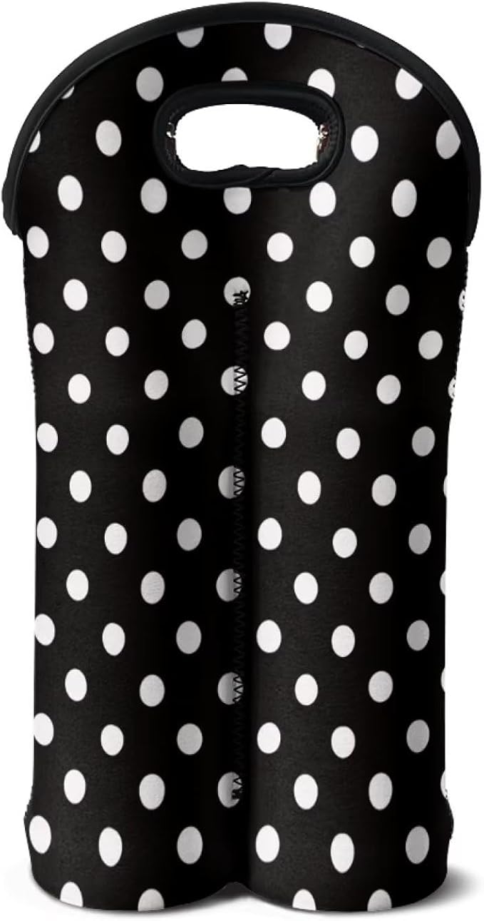 doginthehole Polka Dot Design Wine Carrier Tote 2 Bottle Wine Carrying Bag Neoprene Wine Bottle Holder Insulated Bag Water Bottle/Beer/Drinks Protective Sleeve Champagne Bottle Organizer Bags