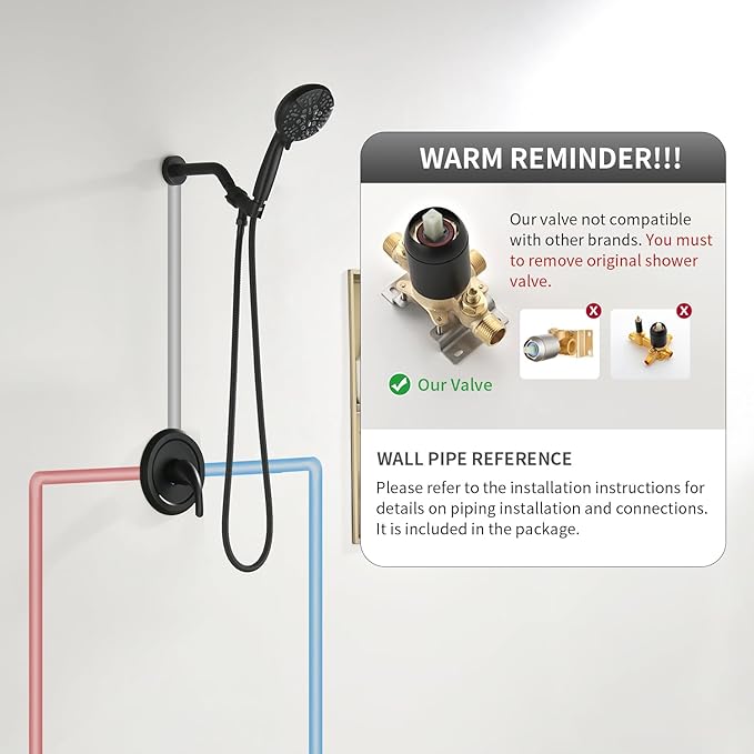 Single-Handle Shower Faucet Set Matte Black Shower Head and Handle Set Shower Valve Kit with 7 Modes ABS Handheld Spray Matte Black Shower Fixtures Shower Valve and Trim Kit