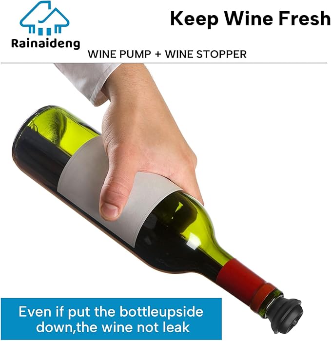 Wine Saver Pump with 6 Vacuum Stoppers，Wine Stopper, Wine Preserver, Wine Pump and Wine Vacuum Stopper are Black，Reusable Bottle Sealer Keeps Wine Fresh, Ideal Wine Accessories Gift