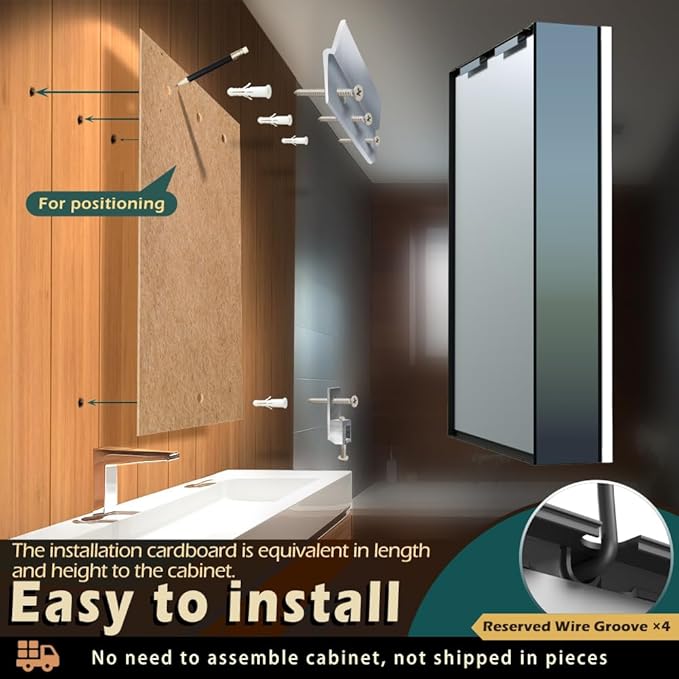 KWW LED Lighted Bathroom Medicine Cabinet with Sockets & USBs, Dimmable, 3 Color Light Makeup Mirror, Easy to Install, Wall Mounted Cabinet (20 * 28)