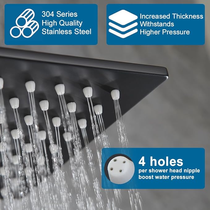 POP SANITARYWARE Matte Black Shower Faucet Set Rainfall 10 Inch Shower Head and Handle Set Bathroom Rain Shower System Wall Mounted Shower Fixture Include Shower Valve and Trim Kit