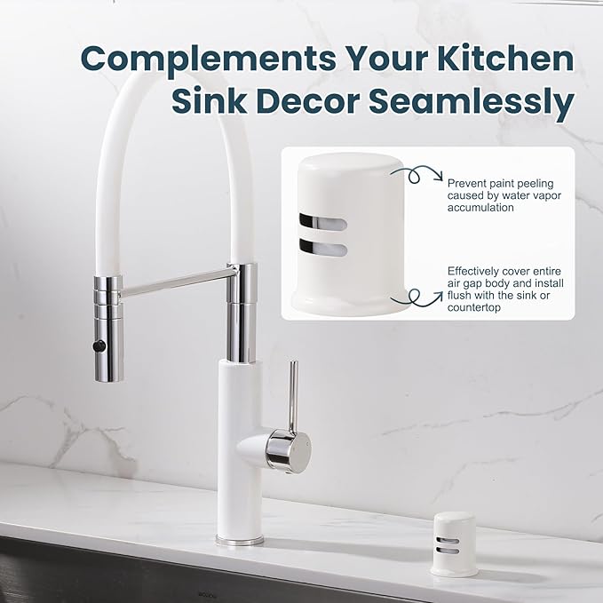 Dishwasher Air Gap Cover, Dishwasher Air Gap Cap for Kitchen Sink, Solid Brass Dishwasher Overflow Vent Cap Replacement Kit, Biscuit White