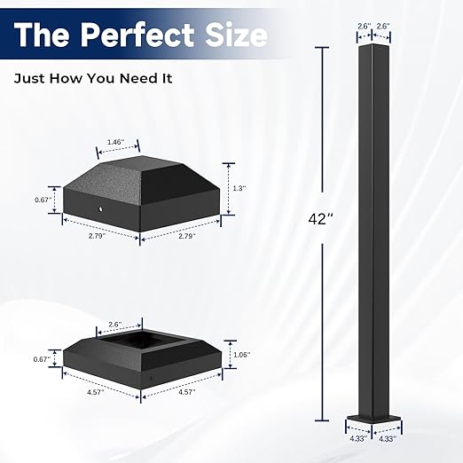 2.56 in. x 2.56 in. x 42.5 in. Aluminum Railing Post with Screws & Drill, Porch and Deck Railing Post, Black Textured Powder-Coat Finish Stair Post for Decks, Porches & Balconies (1x42.5 Post)