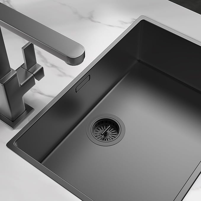 KONE Kitchen Sink Stopper Strainer Replacement for KONE 9171 Standard 3-1/2 Inch Spin and Seal Drains with Threaded Stopper Function, Stainless Steel Black Twist Lock Basket Strainer Replacement