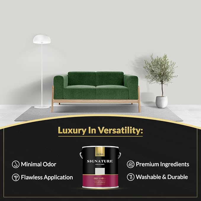 EVOLVE Signature Paint & Primer: Luxury Paint & Primer for Indoor & Outdoor Surfaces, Minimal Odor, Eggshell Sheen (1G & 5G) (Pegasus Gray, 1 Gallon)