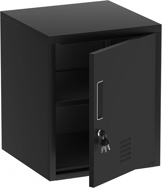 Metal Storage Locker Cabinet with Locking Door and Adjustable Shelf for Home Office Classroom Workshop Organization (Black)
