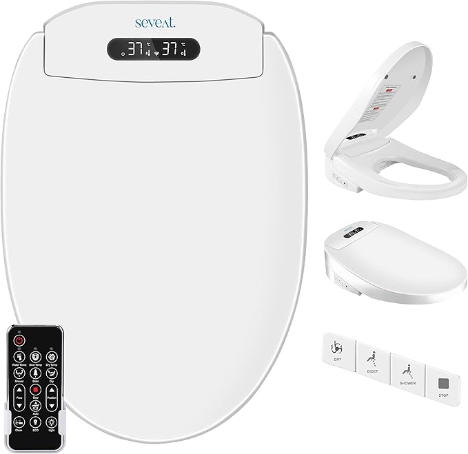 Electric Heated Bidet Toilet Seat for Comfort & Hygiene with Instant Warm Water & Dryer, Wireless Remote, Front & Rear Feminine Wash, Self-Cleaning Nozzle, Soft-Close Lid (Elongated)