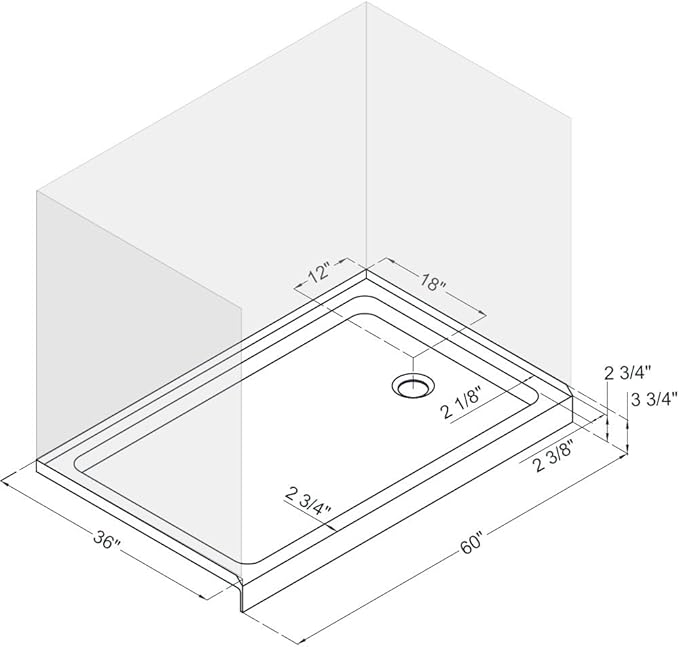 DreamLine SlimLine 36 in. D x 60 in. W x 2 3/4 in. H Right Drain Single Threshold Shower Base in Black, DLT-1136602-88